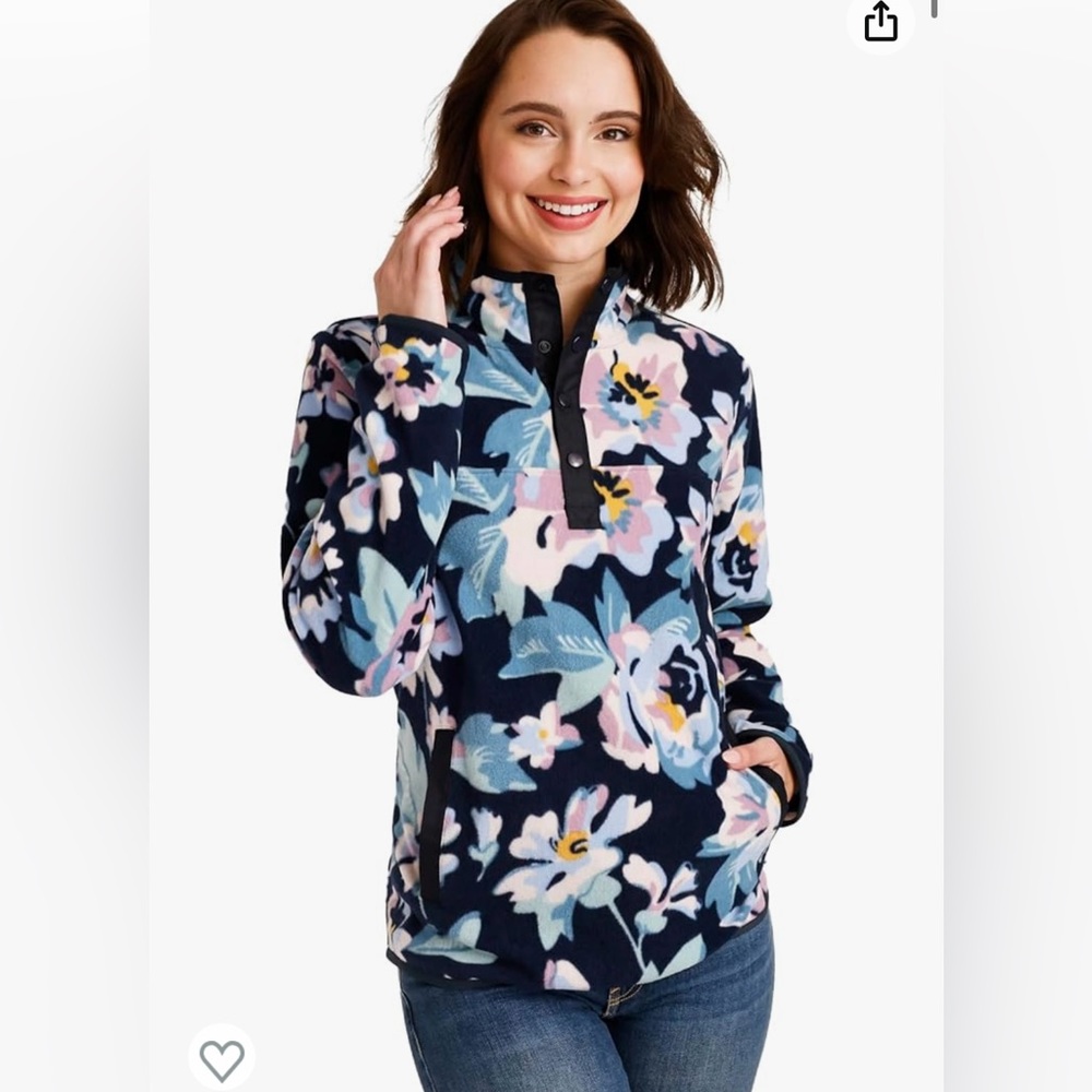 Vera Bradley sporty fleece pullover in navy garden
